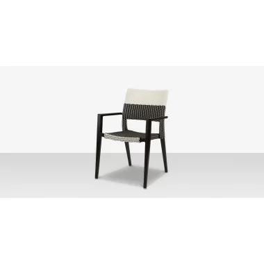 DecoScapes Chloe Dining Arm Chair With Espresso And White Wicker With Espresso Frame - Angled