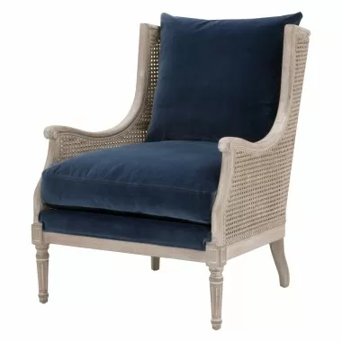  Essentials For Living Churchill Club Chair in Denim Velvet - Front Side Angle