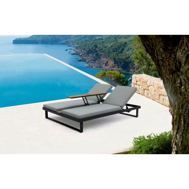 Whiteline Modern Living Sandy Double Lounge Chair with Middle Table in Grey And Waterproof Fabric - Lifestyle