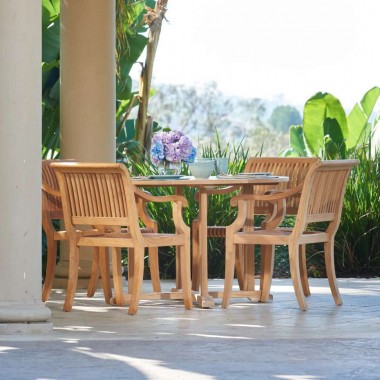 Danois Teak Outdoor Dining Stacking Armchair (Set of 4) - Lifestyle