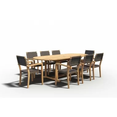 Hi Teak Furniture Clairene Teak Outdoor Dining Stacking Armchair - With Dining Set