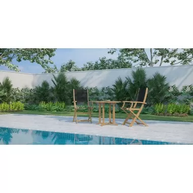 Hi Teak Furniture Lucas Teak Outdoor Folding Armchair in Black Textilene Fabric - Lifestyle