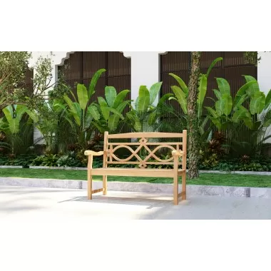 Hi Teak Furniture Abel 47 inch Dia Round Teak Outdoor Folding Dining Table - Lifestyle