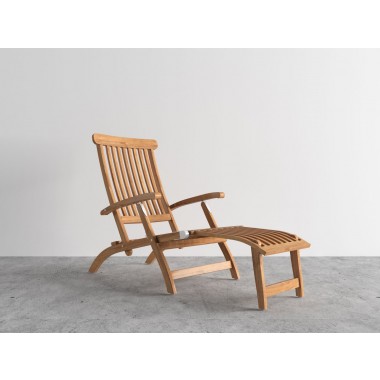 Hi Teak Furniture Adelle Teak Folding Outdoor Deck Chair Lounge - Angled