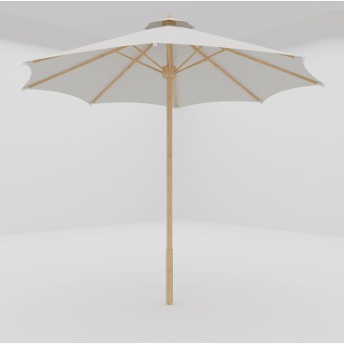 Hi Teak Furniture Marche 118" Diameter Teak Outdoor Umbrella in White - Angled