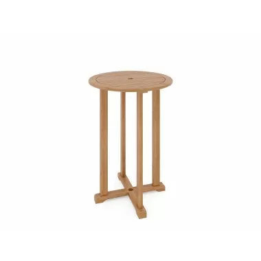 Hi Teak Furniture Clement Round Teak Bar Height Outdoor Bistro Table with Umbrella Hole - Angled