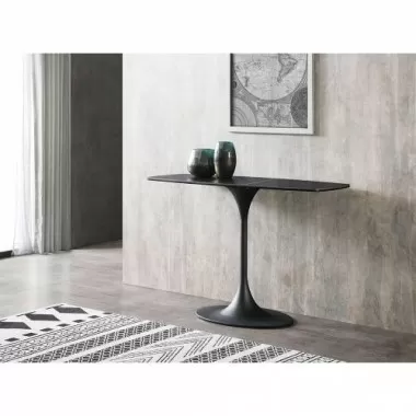 Whiteline Modern Living Amarosa Console Table With Clear Glass And Ceramic Top In Black Powder Coated Metal Base - Lifestyle