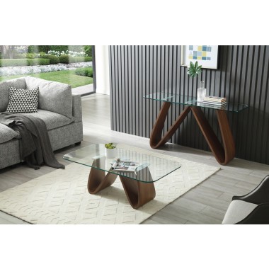 Whiteline Modern Living Emory Console With 10mm Clear Tempered Glass Top And Walnut Veneer Base - Lifestyle