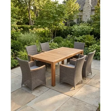 Royal Teak Collection Helena Grey Dining Comfort 63 Table + 4 Helena Chair Set 