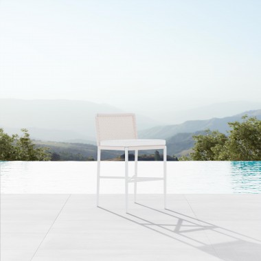 Azzurro Corsica Counter Stool With Matte White Aluminum Frame And Sand All-Weather Rope - Lifestyle