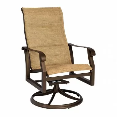 Woodard Cortland Padded Sling High Back Swivel Rocking Dining Armchair