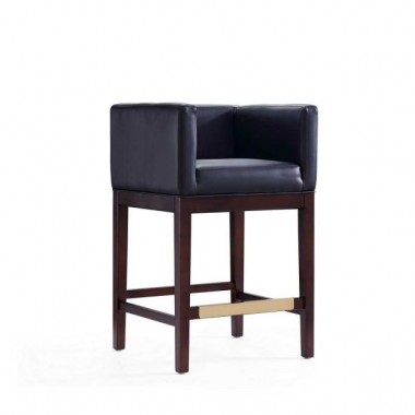 Manhattan Comfort Kingsley 34 in. Grey and Dark Walnut Beech Wood Counter Height Bar Stool