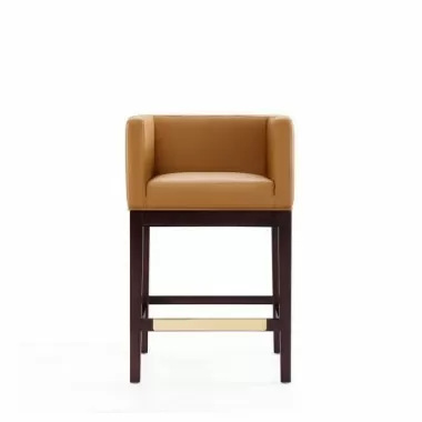 Manhattan Comfort Kingsley 34 in. Camel and Dark Walnut Beech Wood Counter Height Bar Stool Front