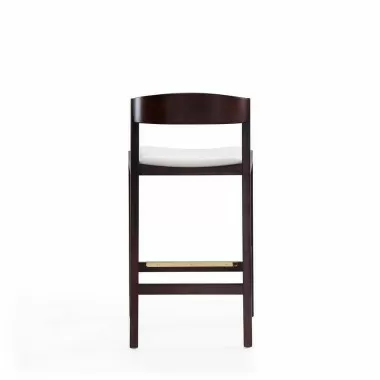 Manhattan Comfort Klismos 36.75 in. Ivory and Dark Walnut Beech Wood Counter Height Bar Stool Back
