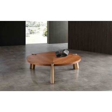 Whiteline Modern Living Mimeo Large Round Coffee Table With Walnut Veneer Top - Lifestyle