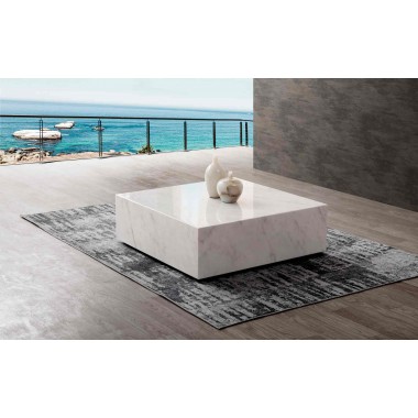 Whiteline Modern Living Cube Square Coffee Table In White Marble With Casters - Lifestyle