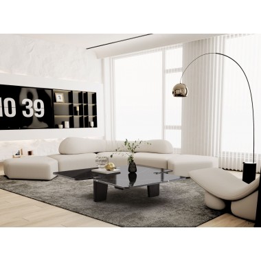 Whiteline Modern Living Amora Coffee Table In Top In Black Marble with Brushed Stainless-Steel Caps - Lifestyle
