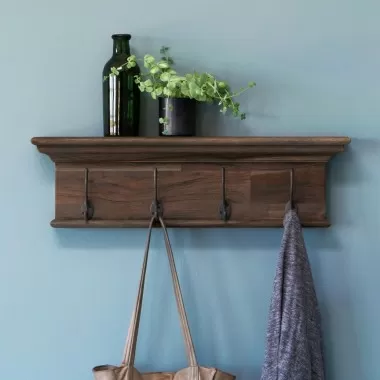Solid Teak Four - Hook Coat Rack