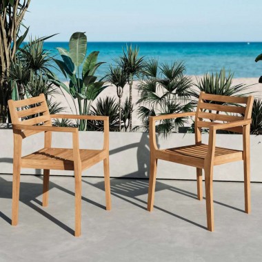 Curated Maison Danois Teak Outdoor Dining Stacking Armchair (Set of 4) - Lifestyle