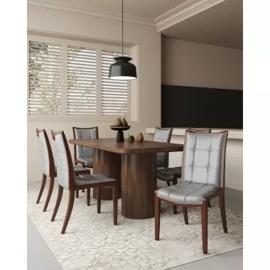 Manhattan Comfort Executor Silver and Walnut Faux Leather Dining Chairs (Set of Two)