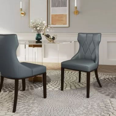 Manhattan Comfort Reine Faux Leather Dining Chair in Pebble Grey Set of 2