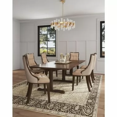 Fifth Avenue Faux Leather Dining Chair in Tan and Walnut (Set of 2)