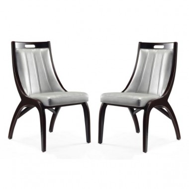 Manhattan Comfort Danube Leatherette Dining Chair - Set of 2 in Silver