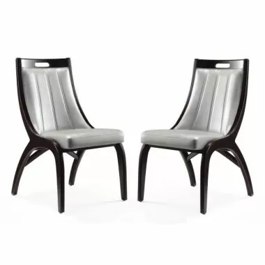Manhattan Comfort Danube Leatherette Dining Chair - Set of 2 in Silver