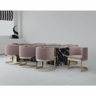 Manhattan Comfort Aura Blush and Polished Brass Velvet Dining Chair 