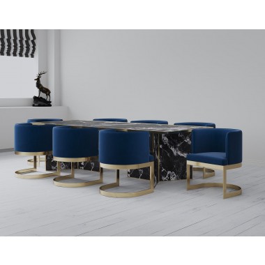 Manhattan Comfort Aura Royal Blue and Polished Brass Velvet Dining Chair