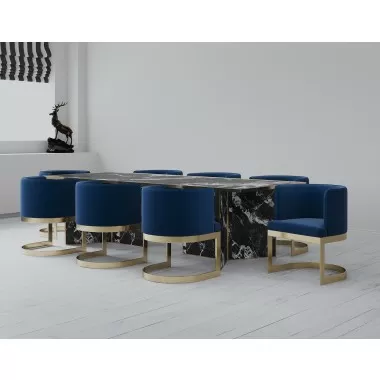 Manhattan Comfort Aura Royal Blue and Polished Brass Velvet Dining Chair