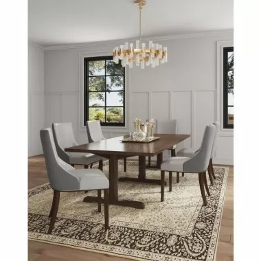 Manhattan Comfort Shubert Modern Faux Leather and Velvet Dining Chair in Light Grey Full Set