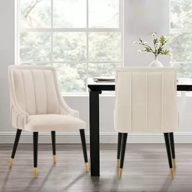 Manhattan Comfort Modern Eda Velvet and Leatherette Dining Chair In Cream - Set of 2