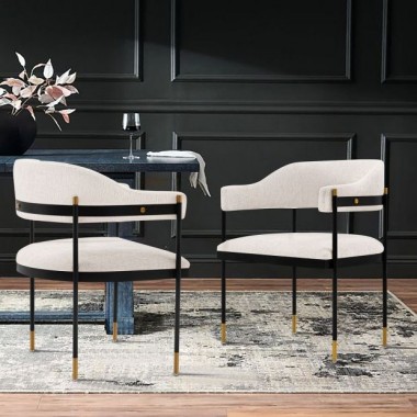 Manhattan Comfort Modern Lia Chenille Dining Armchair In Cream