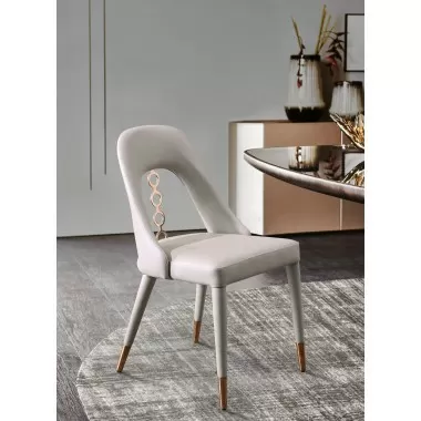 Whiteline Modern Living Liza Dining Chair in Light Gray Fully Upholstered Faux Leather With Steel Frame - Lifestyle