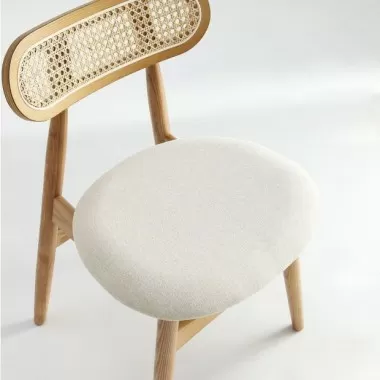 Manhattan Comfort Colbert Dining Chair in Nature and Cane with Oatmeal Upholstered Seating