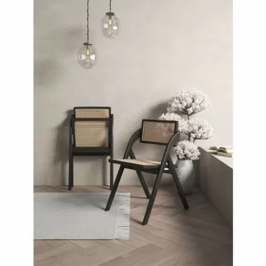 Manhattan Comfort Lambinet Folding Dining Chair in Black and Natural Cane - Set of 2