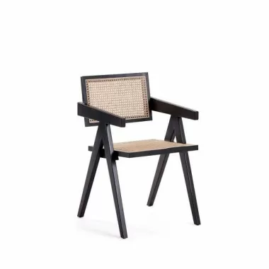 Manhattan Comfort Hamlet Dining Arm Chair in Black and Natural Cane