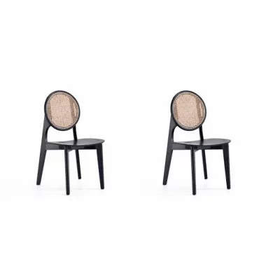 Versailles Round Dining Chair in Black and Natural Cane - Set of 2