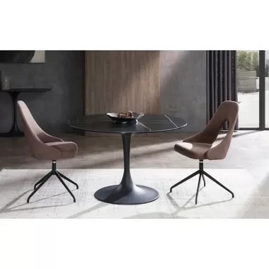 Whiteline Modern Living Amarosa Round Dining Table With Black Powder Coated Metal Base