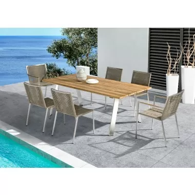 Whiteline Modern Living Rhea Outdoor Dining Table in Recycling Teak Wood Slats Top And Brushed Stainless Steel Legs - Lifestyle