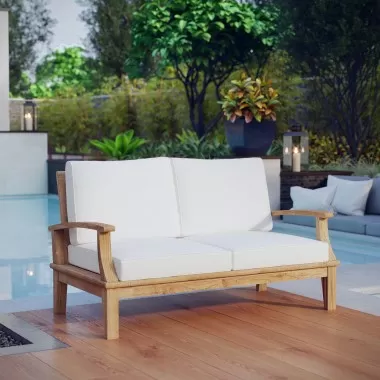 Modway Marina Outdoor Patio Teak Loveseat in Natural White - Lifestyle