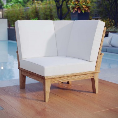Modway Marina Outdoor Patio Teak Corner Sofa in Natural White - Lifestyle