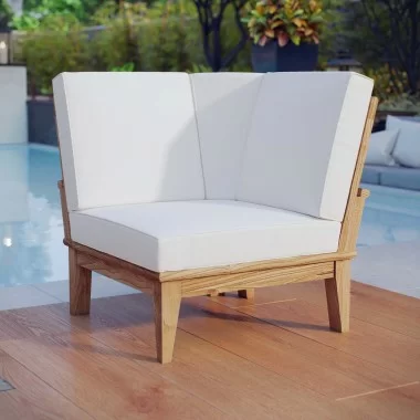 Modway Marina Outdoor Patio Teak Corner Sofa in Natural White - Lifestyle