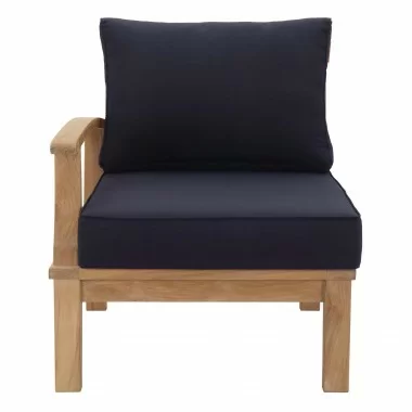 Modway Marina Outdoor Patio Teak Left-Facing Sofa in Natural Navy - Front Angle