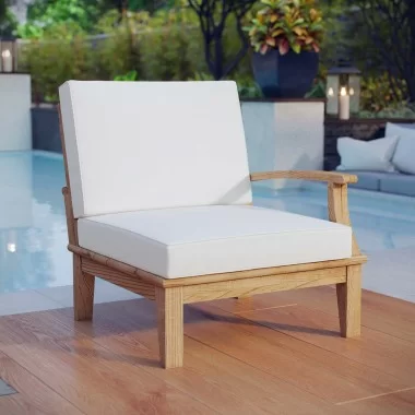 Modway Marina Outdoor Patio Teak Right-Facing Sofa in Natural White - Lifestyle
