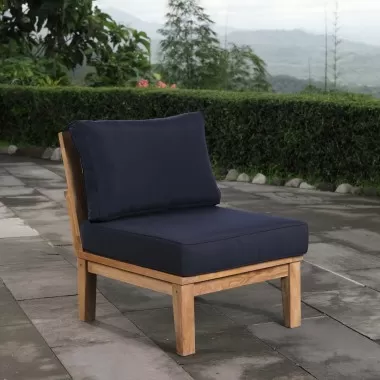 Modway Marina Armless Outdoor Patio Teak Sofa in Natural Navy - Lifestyle