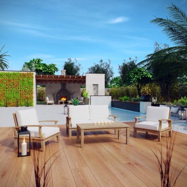 Modway Marina 4 Piece Outdoor Patio Teak Set in Natural White - Lifestyle