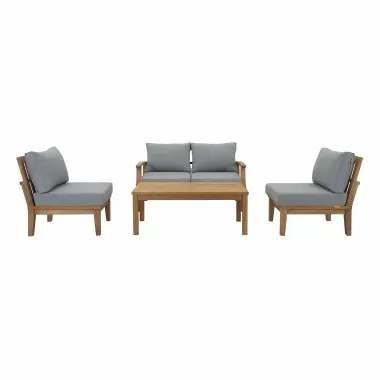 Modway Marina 5 Piece Outdoor Patio Teak Set - Natural Gray - Set in Front Angle
