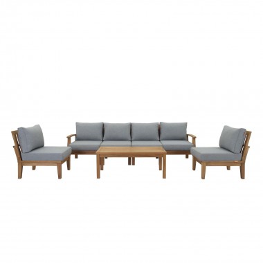 Modway Marina 7 Piece Outdoor Patio Teak Set - Natural Gray - Set in Front Angle